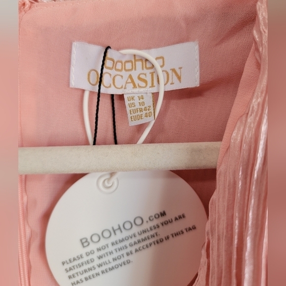 Boohoo Occasion PLISSE LAYERED SLEEVE MINI DRESS women Blush 10 - Picture 4 of 9